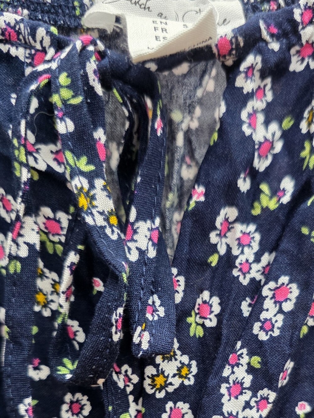 Birch And Stone Smocked Navy Floral Maxi Dress Raw Hem Sz Small - Picture 4 of 9